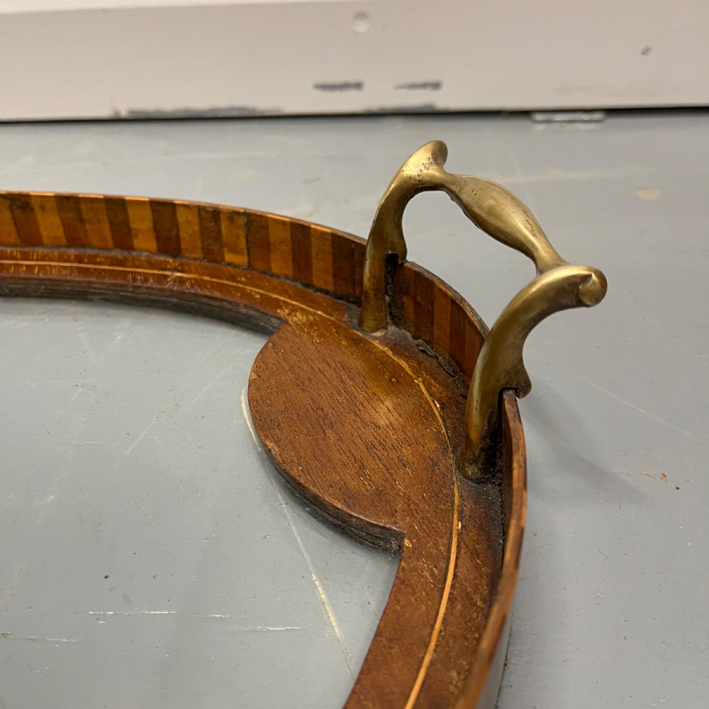 Banded oval glass tray with brass handles, inc p&p  View III