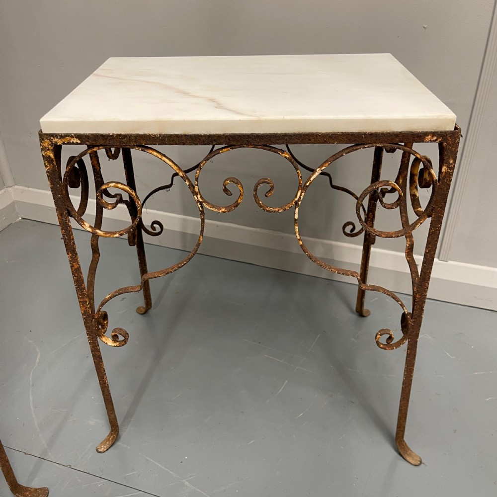 Set of 3 wrought iron and marble top side tables  View IV
