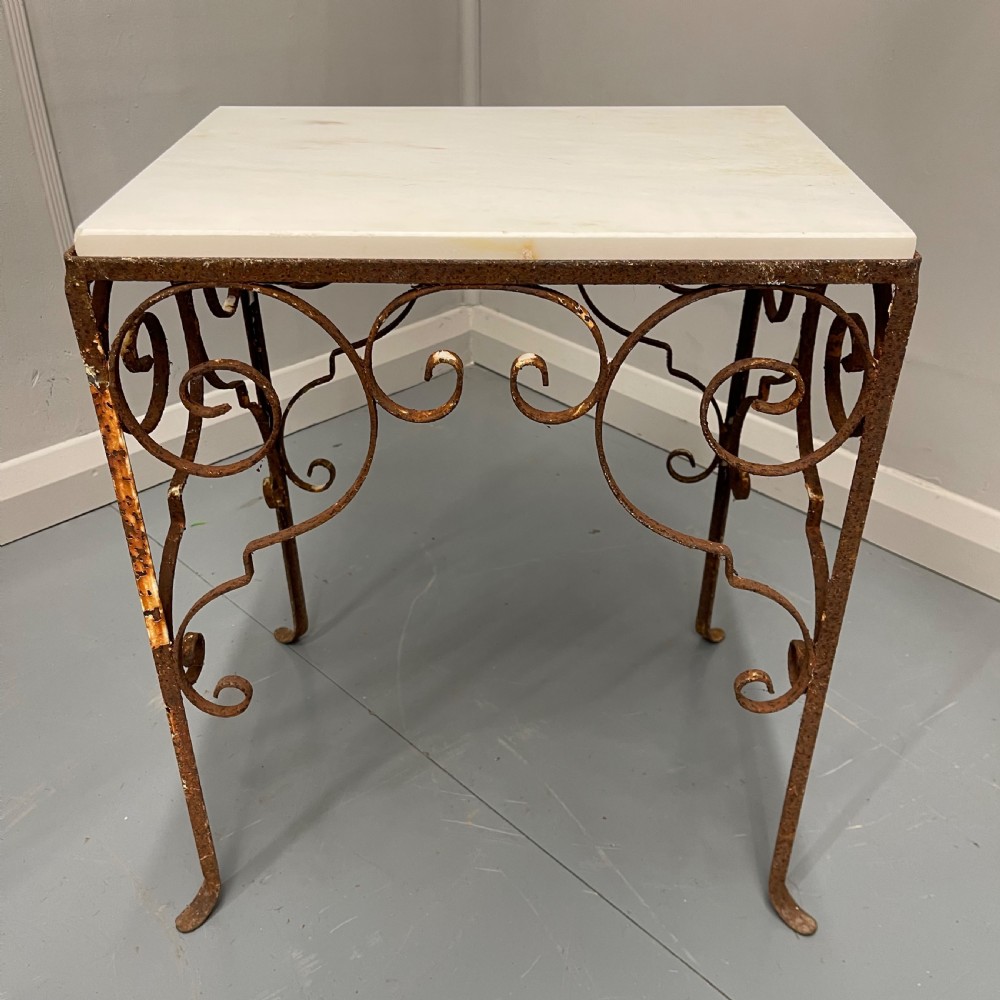 Set of 3 wrought iron and marble top side tables  View IX