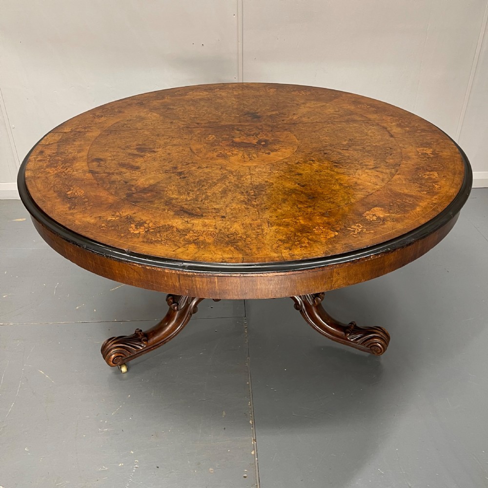 Large Burr walnut & marquetry centre table 