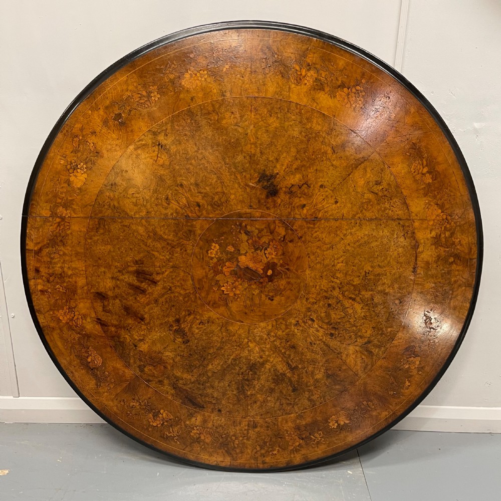 Large Burr walnut & marquetry centre table  View II