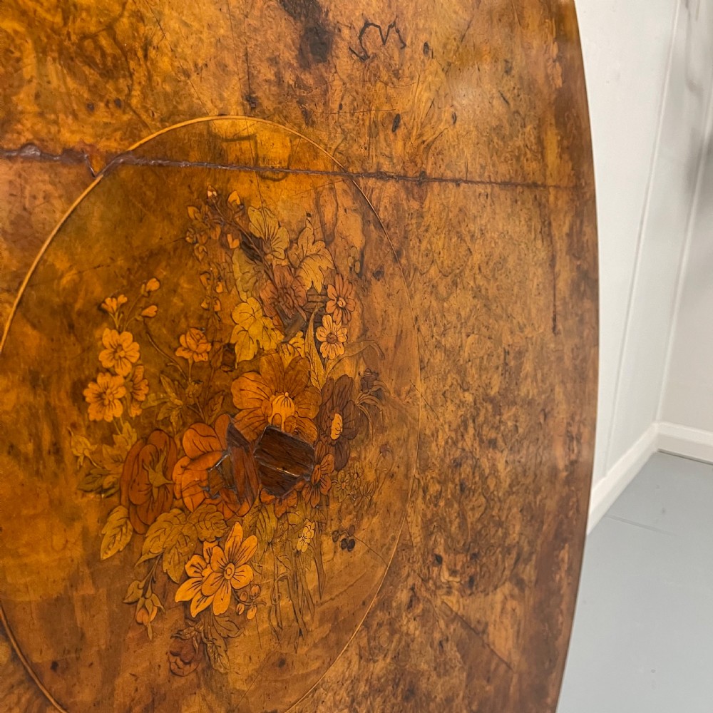 Large Burr walnut & marquetry centre table  View V