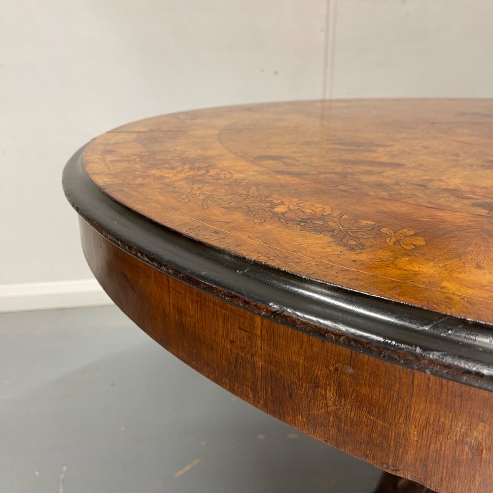 Large Burr walnut & marquetry centre table  View IX