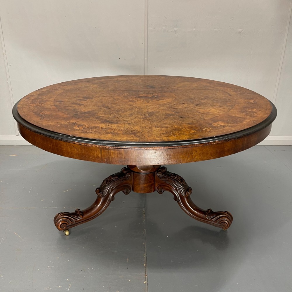 Large Burr walnut & marquetry centre table  View XII