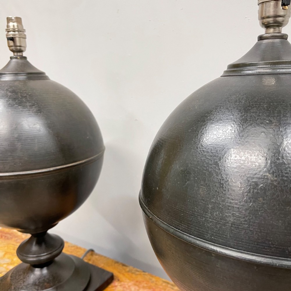 Pair of large black toleware finial lamps View V