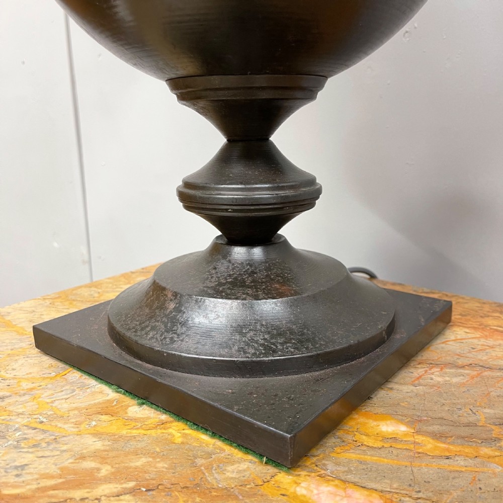 Pair of large black toleware finial lamps View VIII