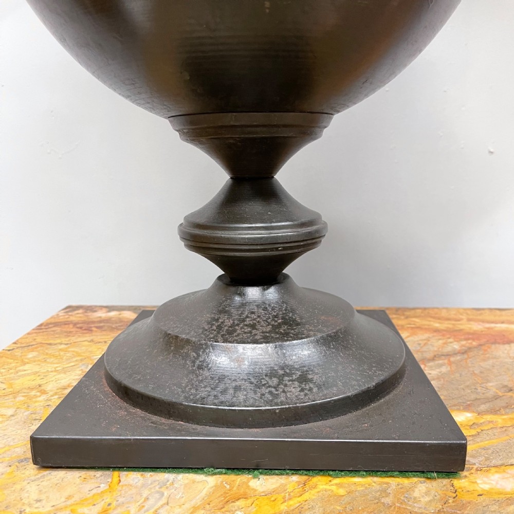 Pair of large black toleware finial lamps View IX