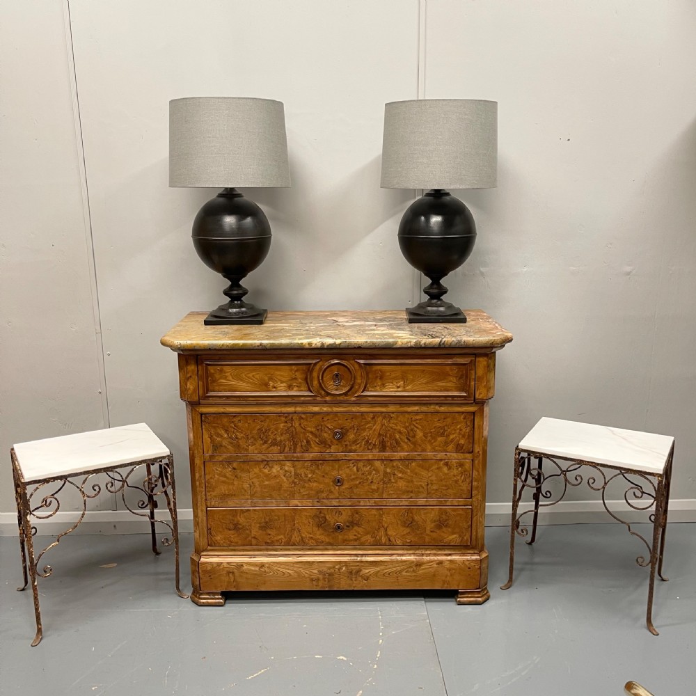 Pair of large black toleware finial lamps View X