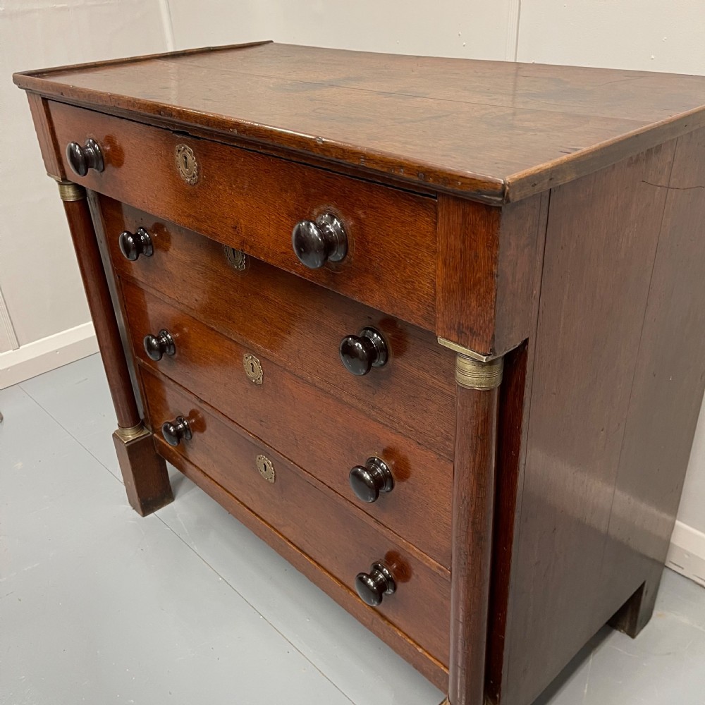 French Empire oak commode with black handles View V