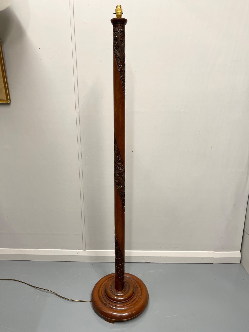 Carved mahogany dragon floor standard lamp