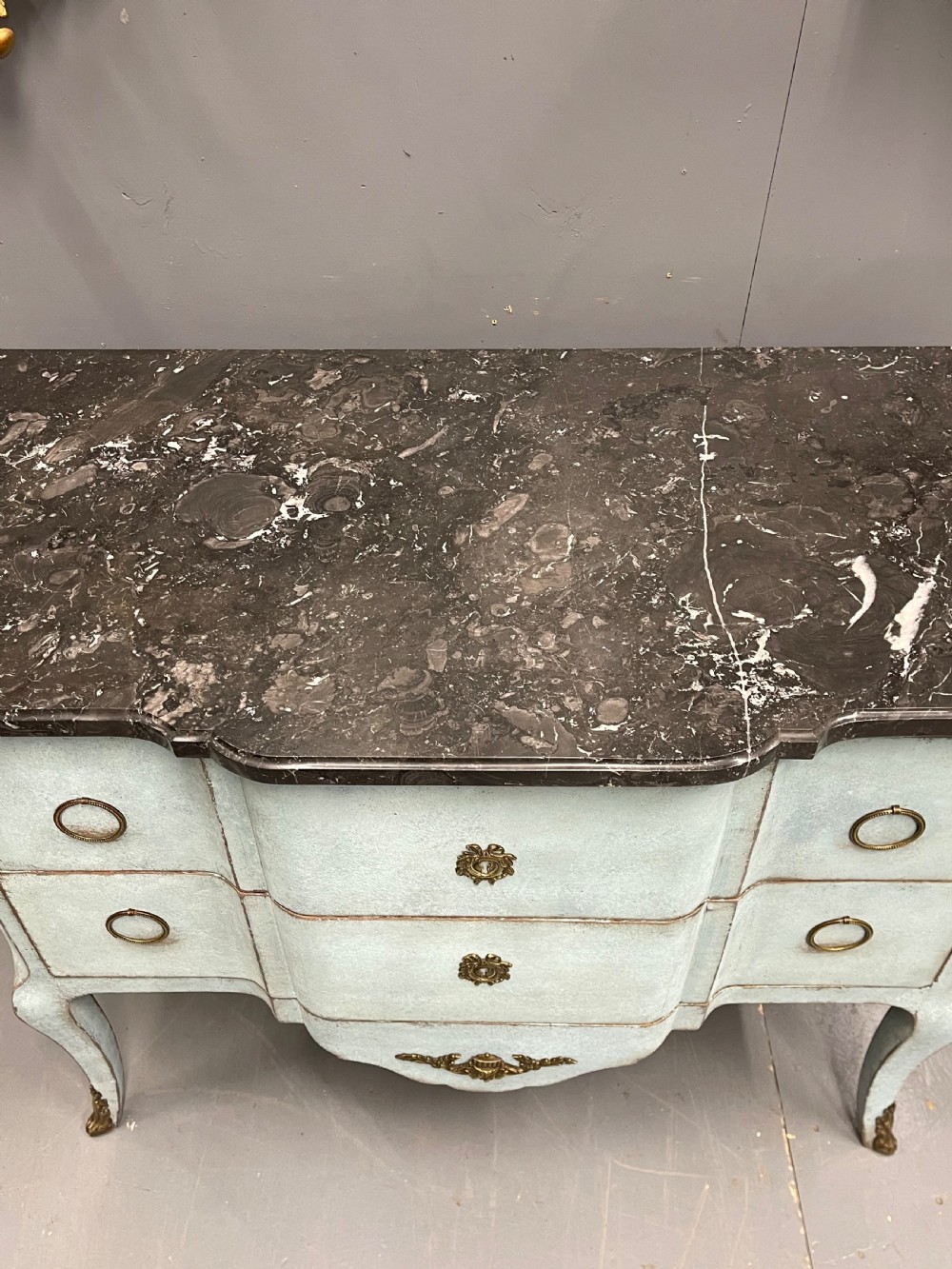 French painted two drawer marble top commode with  View II