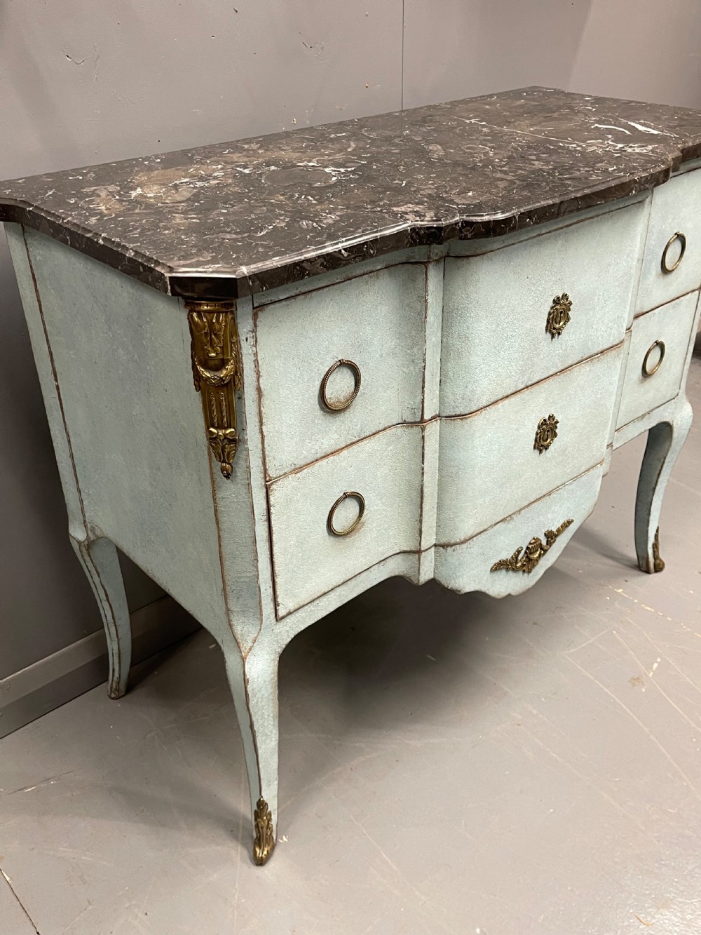 French painted two drawer marble top commode with  View III