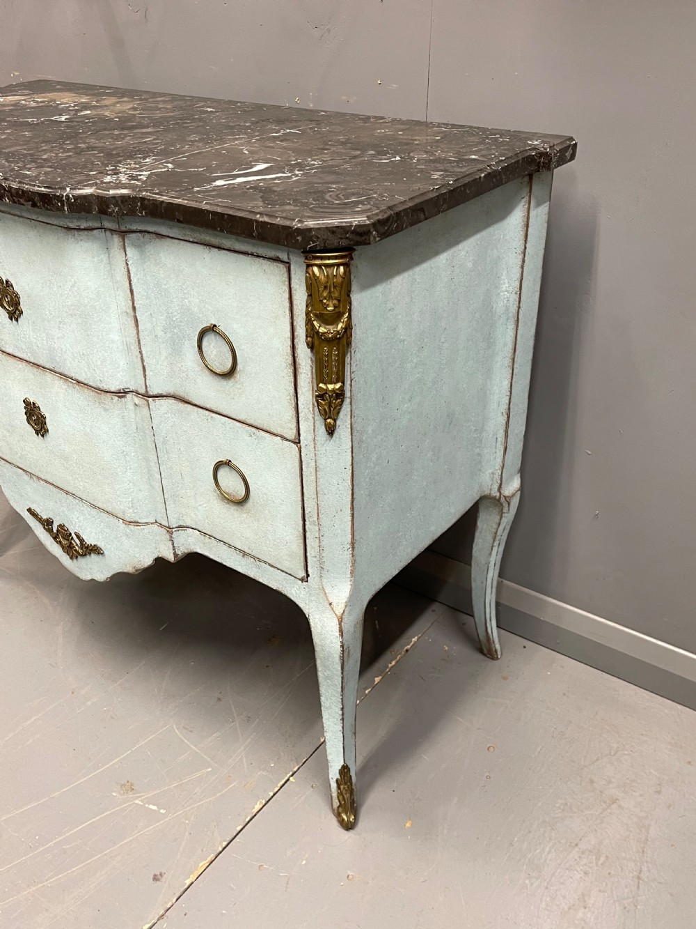 French painted two drawer marble top commode with  View IV