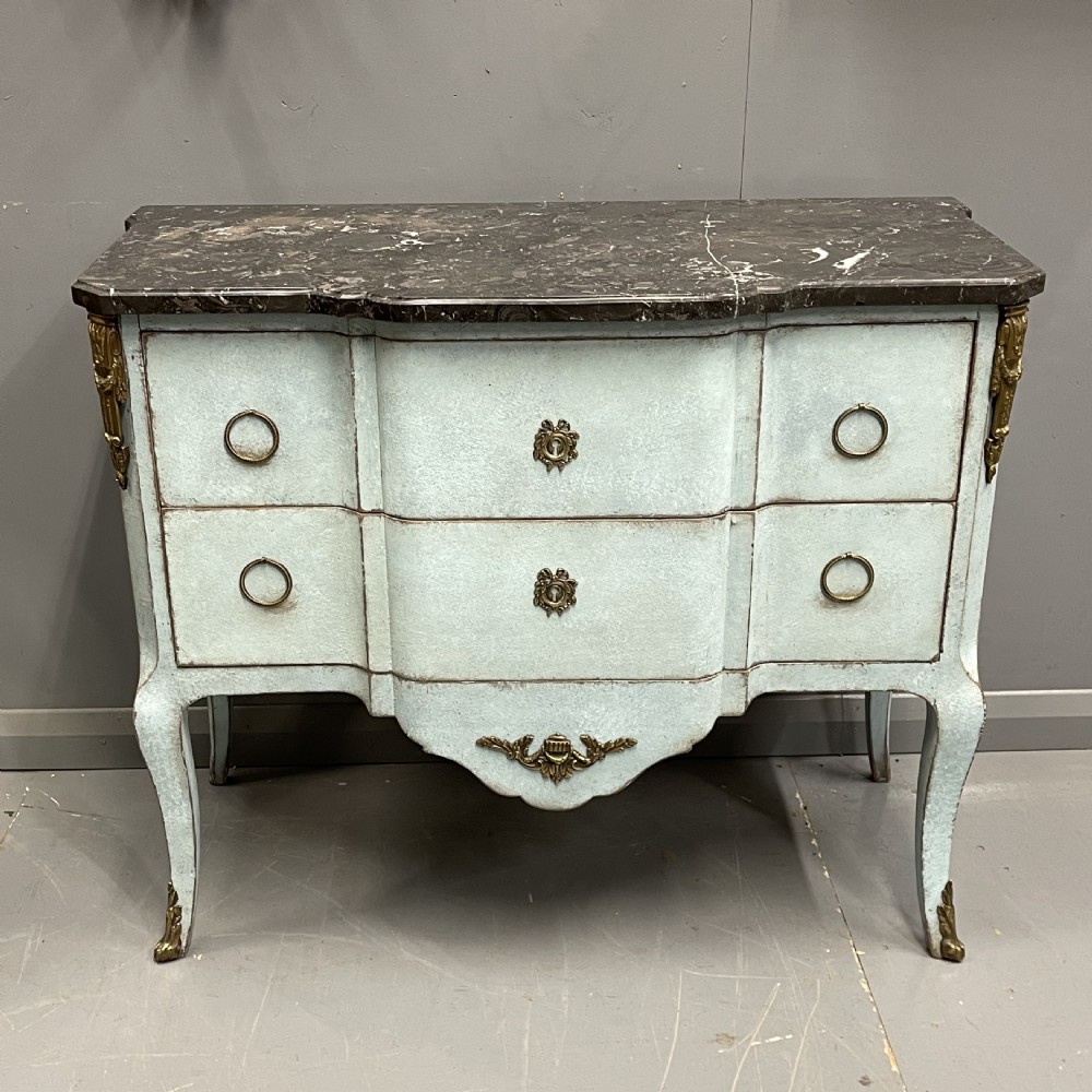 French painted two drawer marble top commode with  View VI