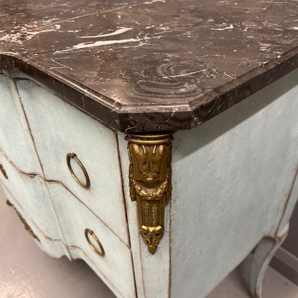 French painted two drawer marble top commode with  View X