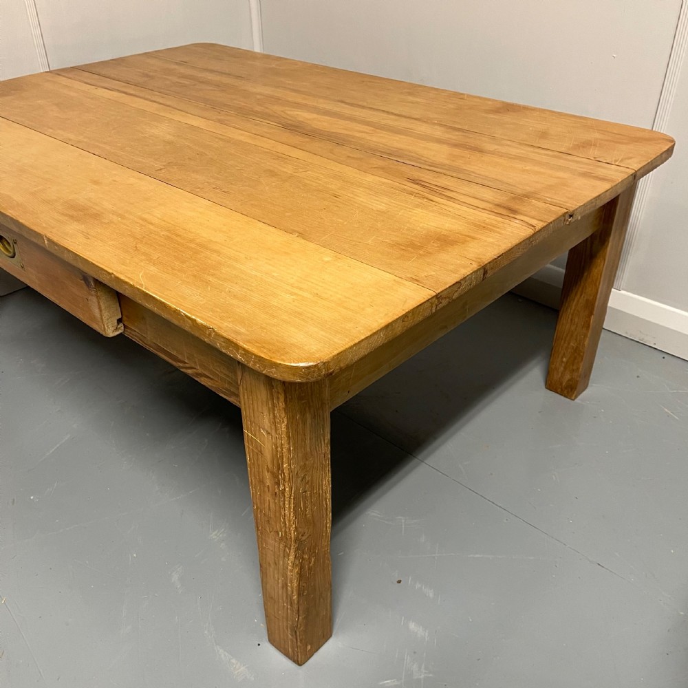 Large antique scrub pine coffee table View VIII