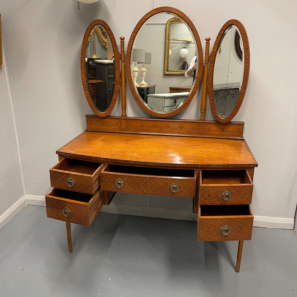 Large satinwood inlaid dressing table with oval mirrors View IV