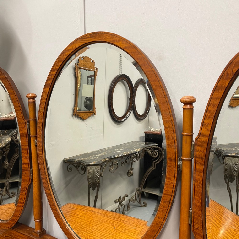 Large satinwood inlaid dressing table with oval mirrors View V
