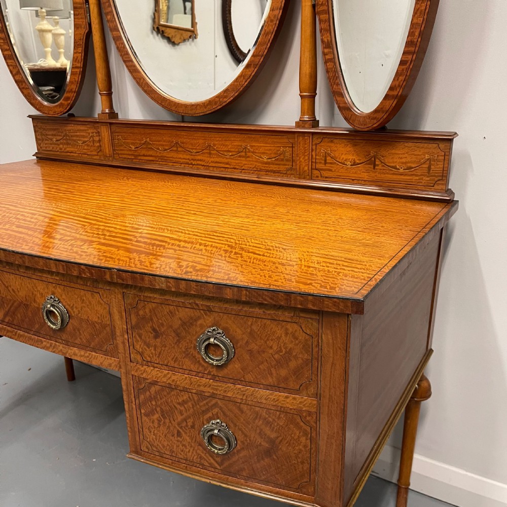 Large satinwood inlaid dressing table with oval mirrors View VI