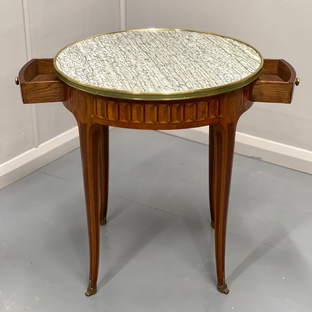 Pair of round kingwood parquetry lamp tables View IV