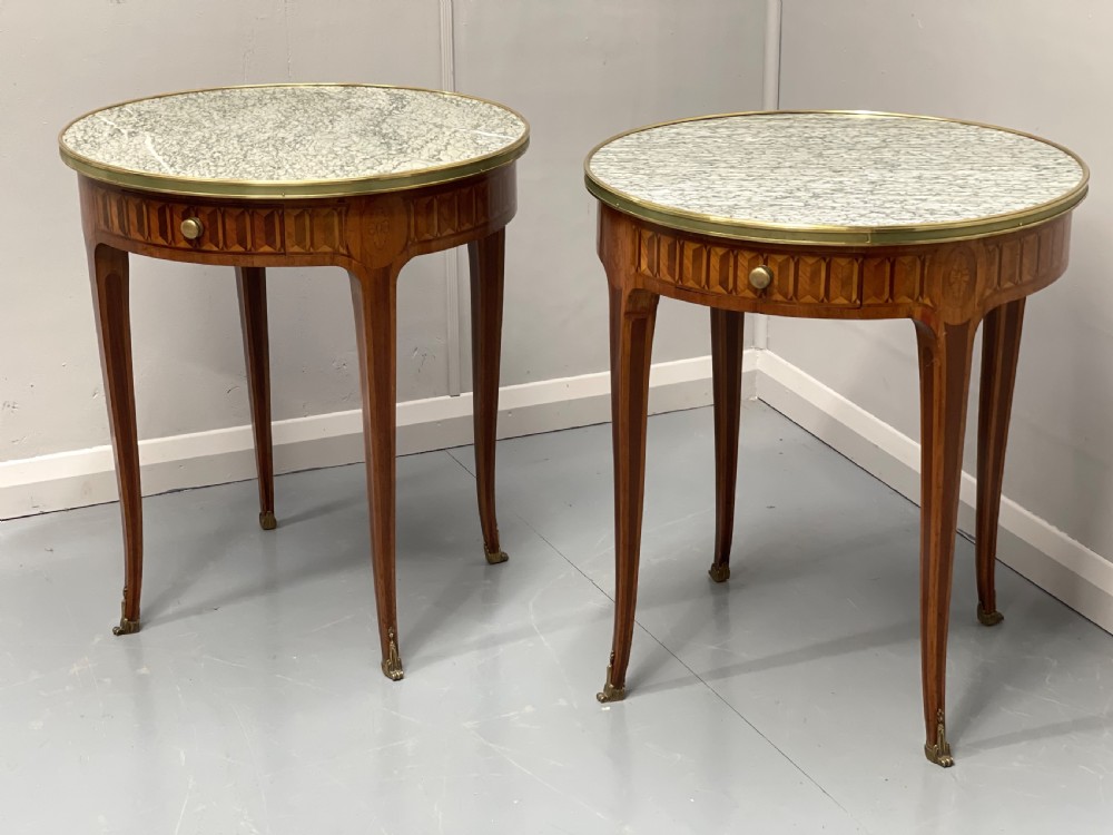 Pair of round kingwood parquetry lamp tables View VI