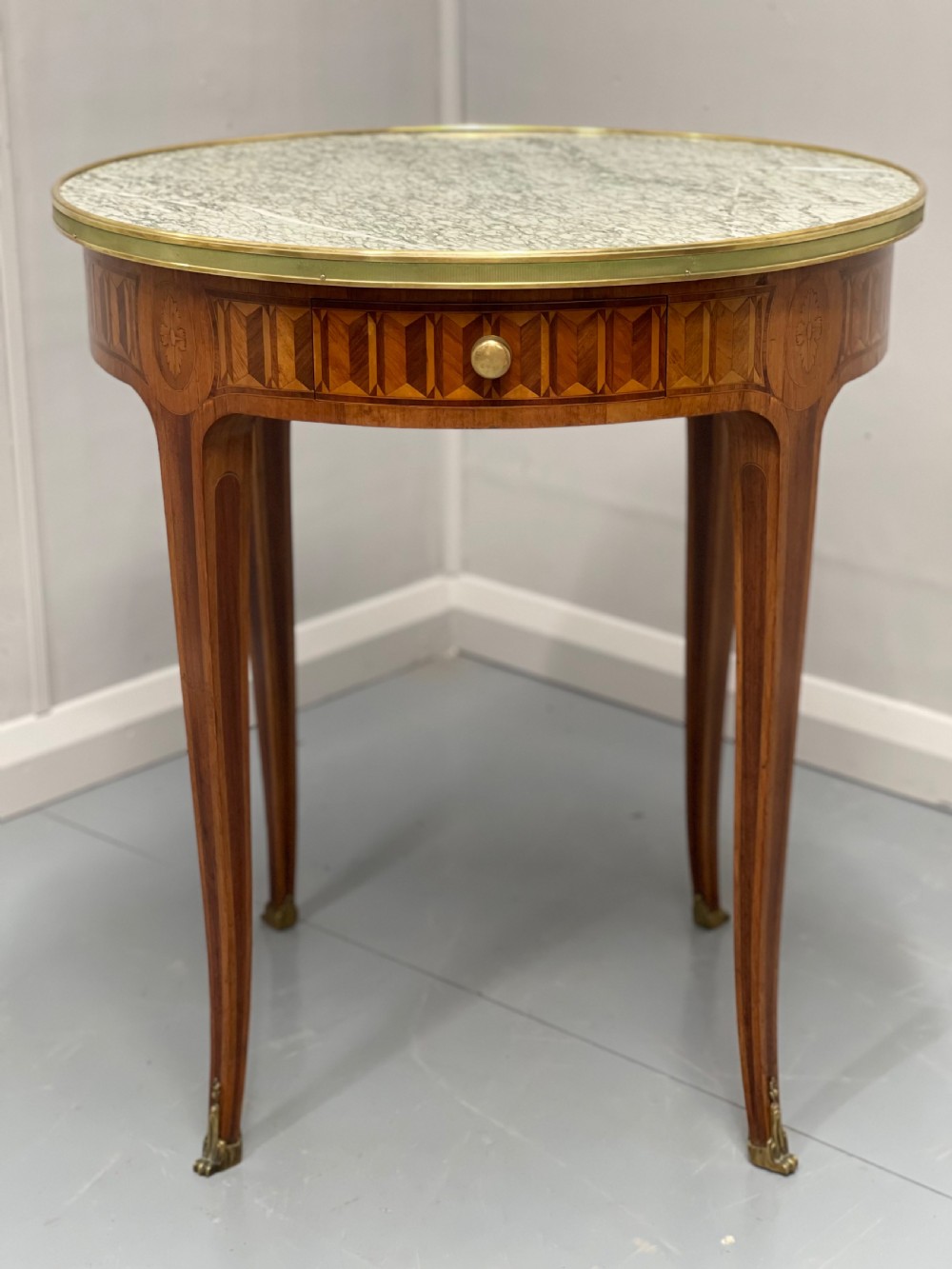Pair of round kingwood parquetry lamp tables View IX