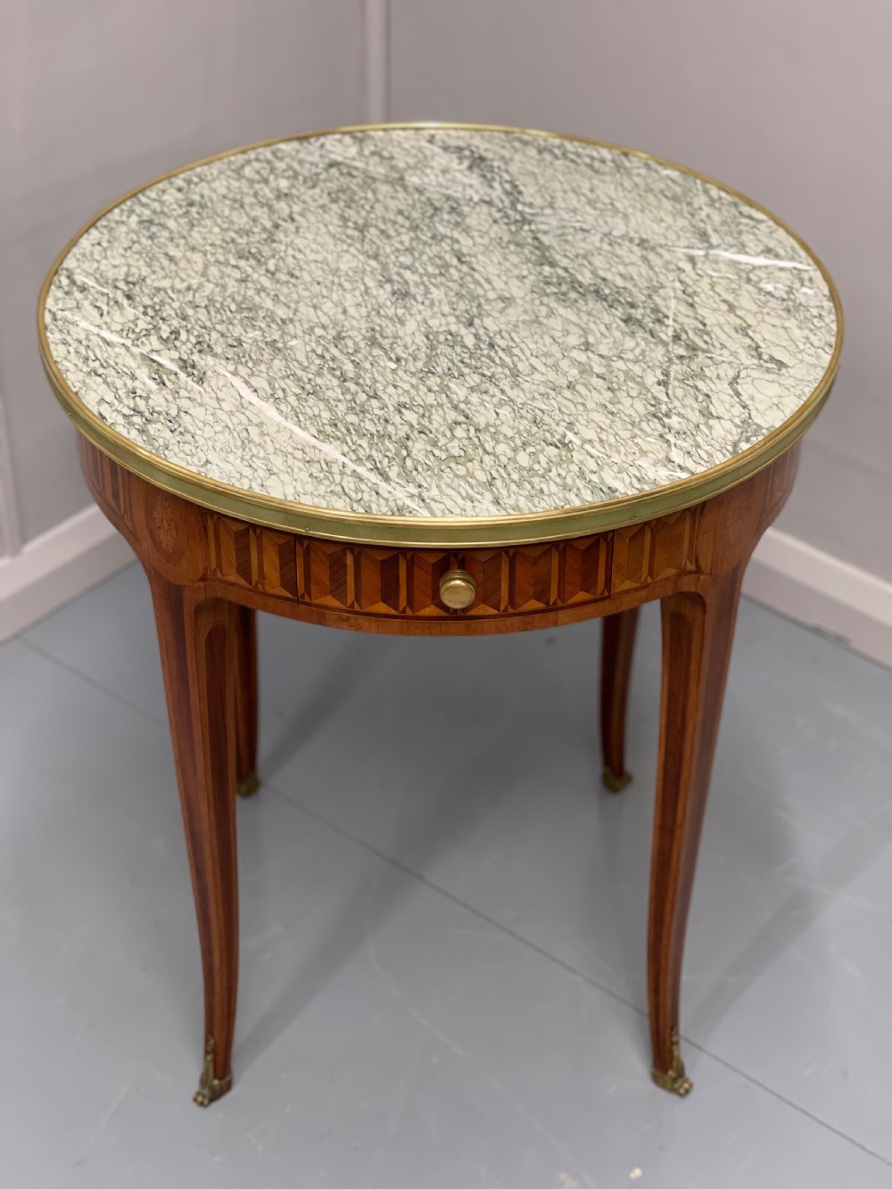 Pair of round kingwood parquetry lamp tables View XI