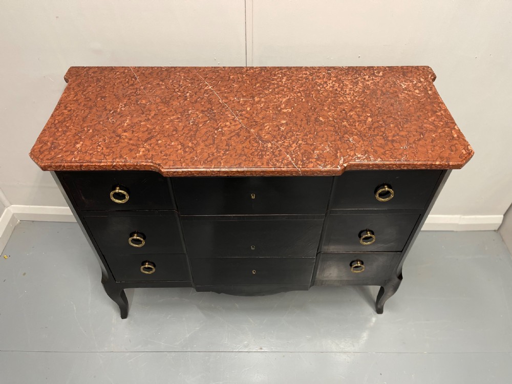 French ebonised marble top commode View II