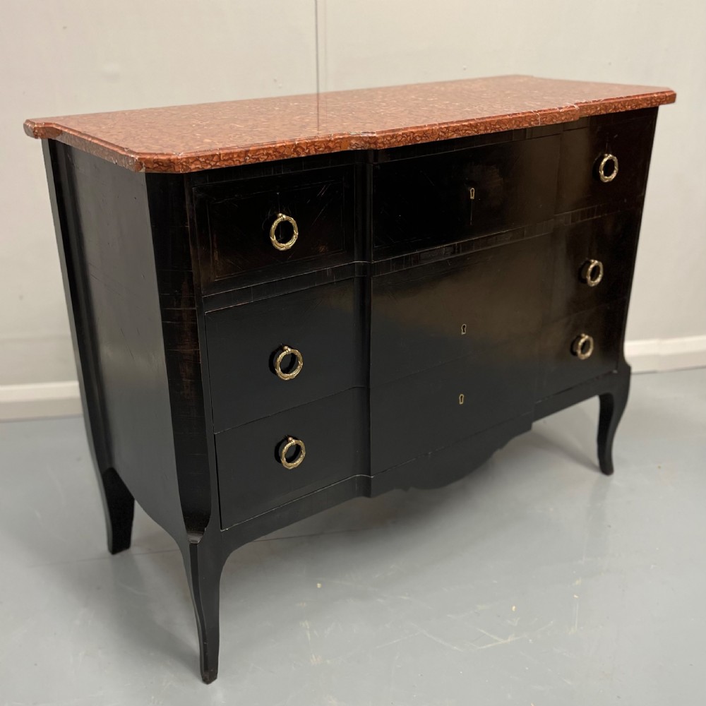 French ebonised marble top commode View III