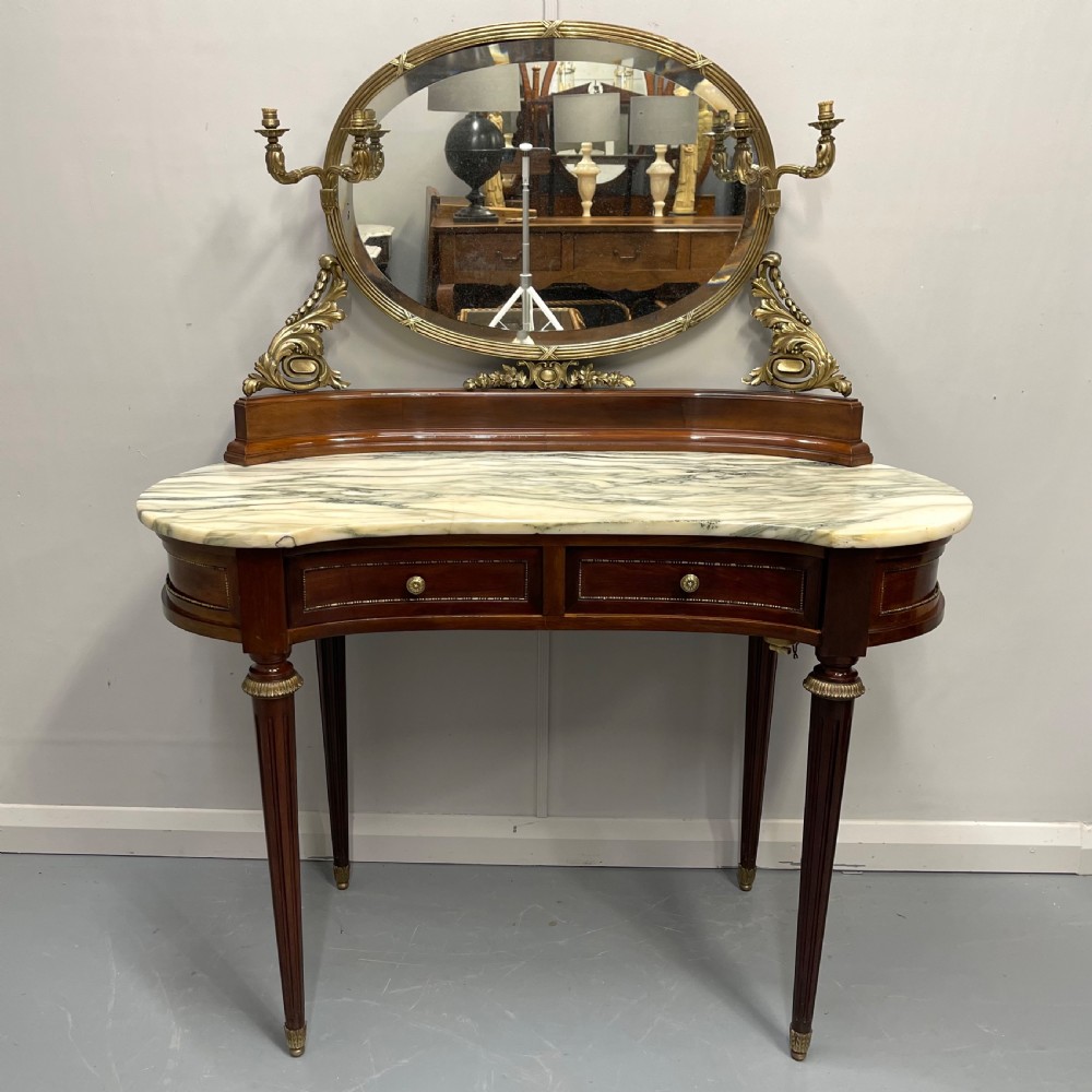 19th century French dressing table with brass framed mirror