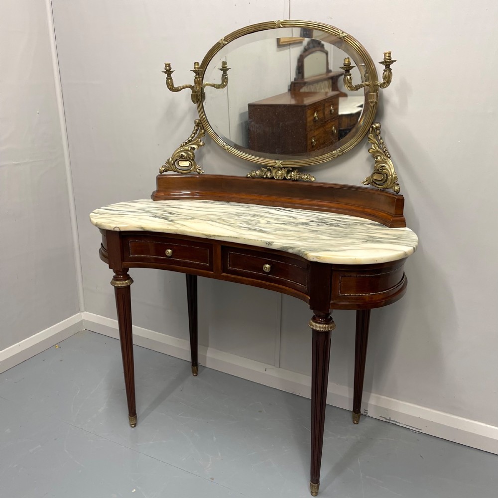 19th century French dressing table with brass framed mirror View II
