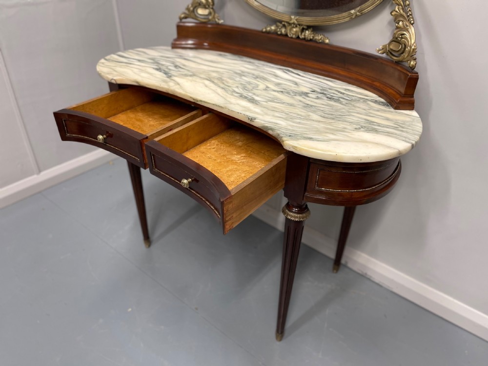 19th century French dressing table with brass framed mirror View VI