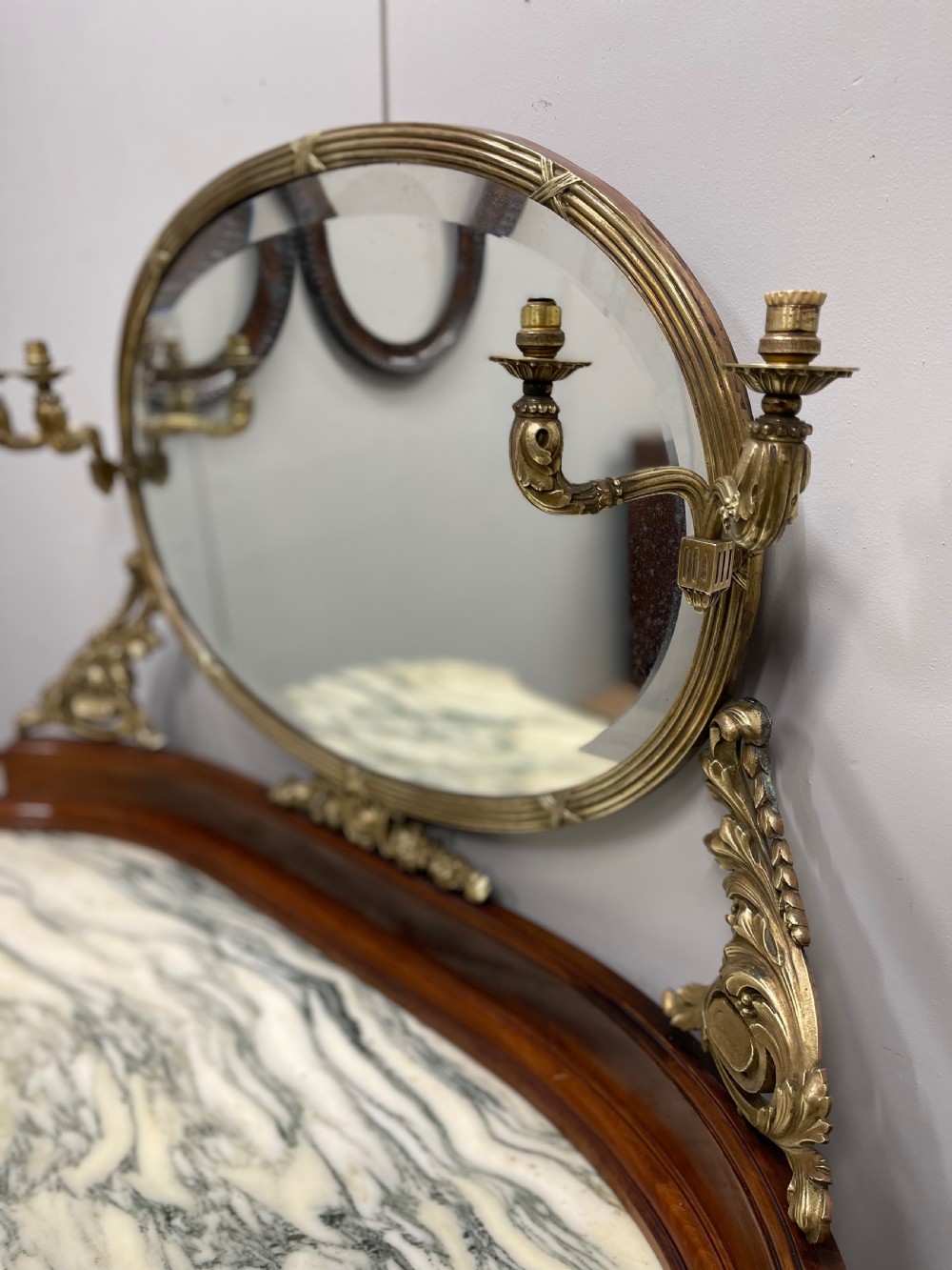 19th century French dressing table with brass framed mirror View VII