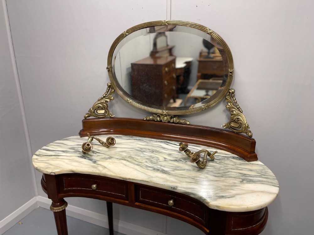 19th century French dressing table with brass framed mirror View IX