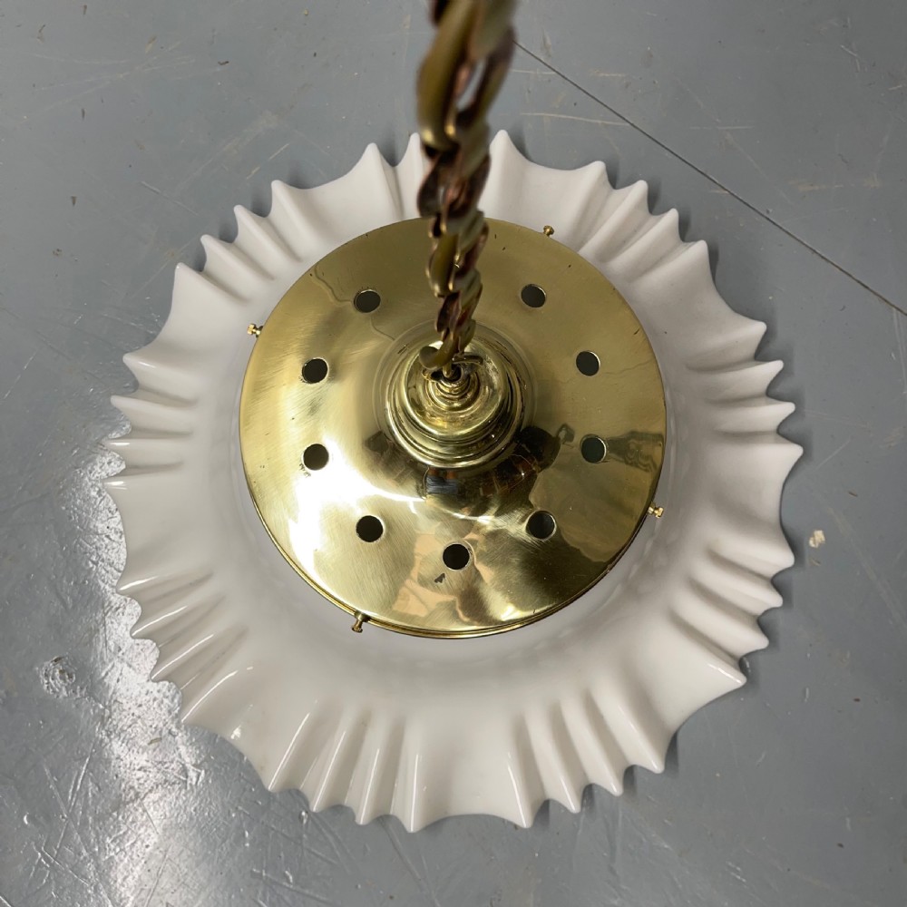Pair of hanging opaline and brass lights  View IV