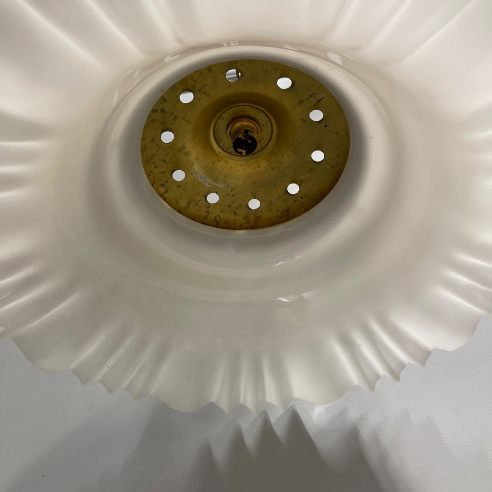 Pair of hanging opaline and brass lights  View V
