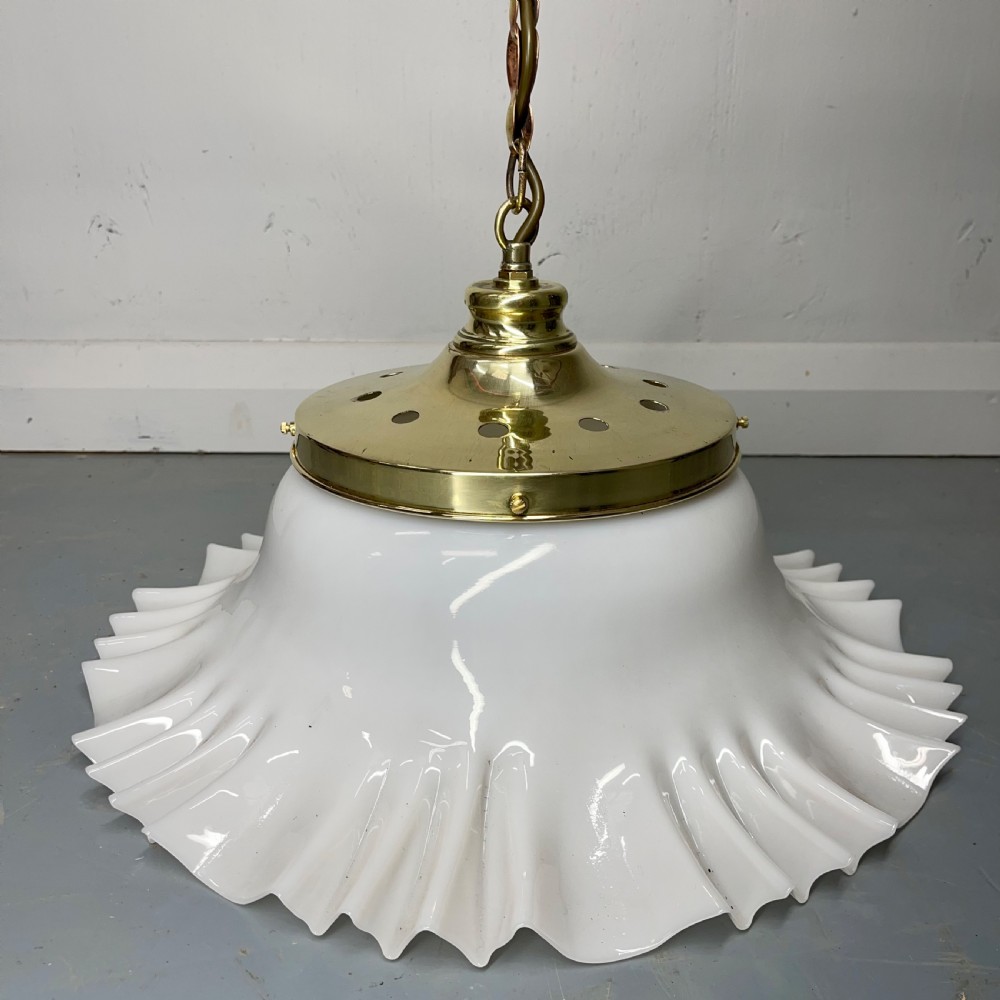 Pair of hanging opaline and brass lights  View VII