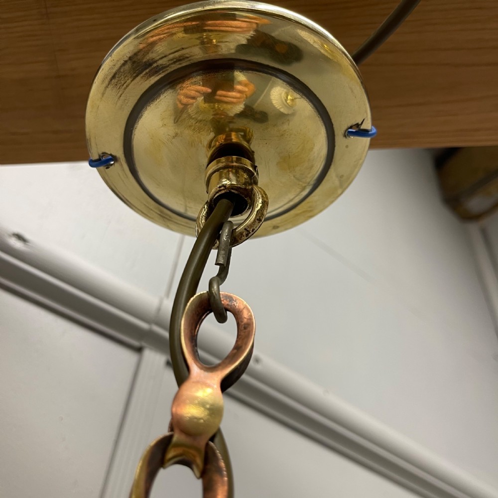Pair of hanging opaline and brass lights  View X