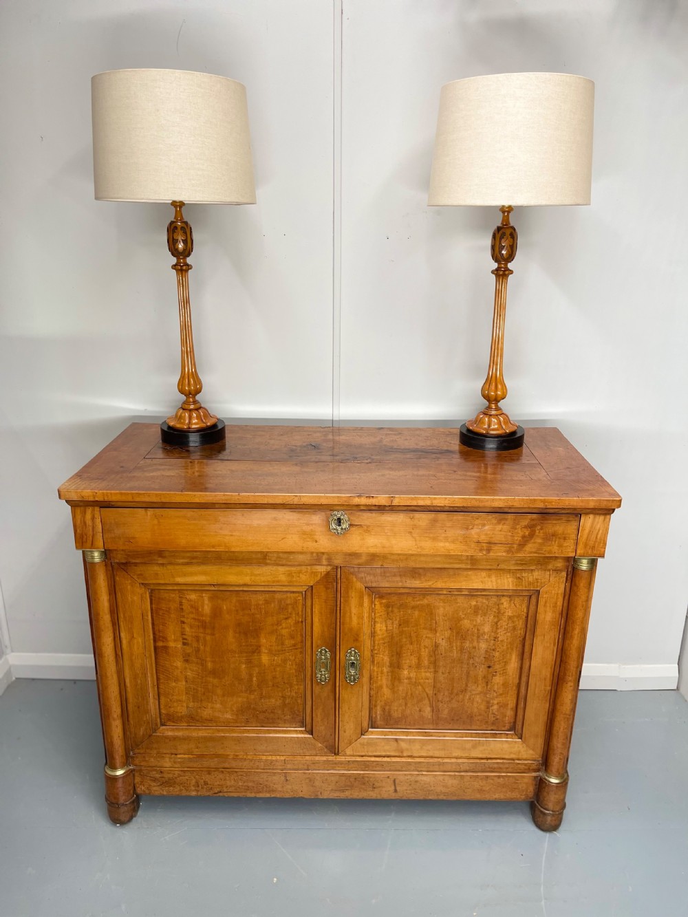 Pair of satinwood and ebonised table lamps View III