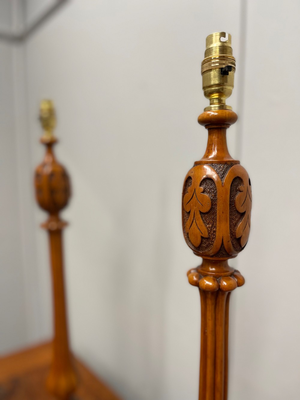 Pair of satinwood and ebonised table lamps View IV