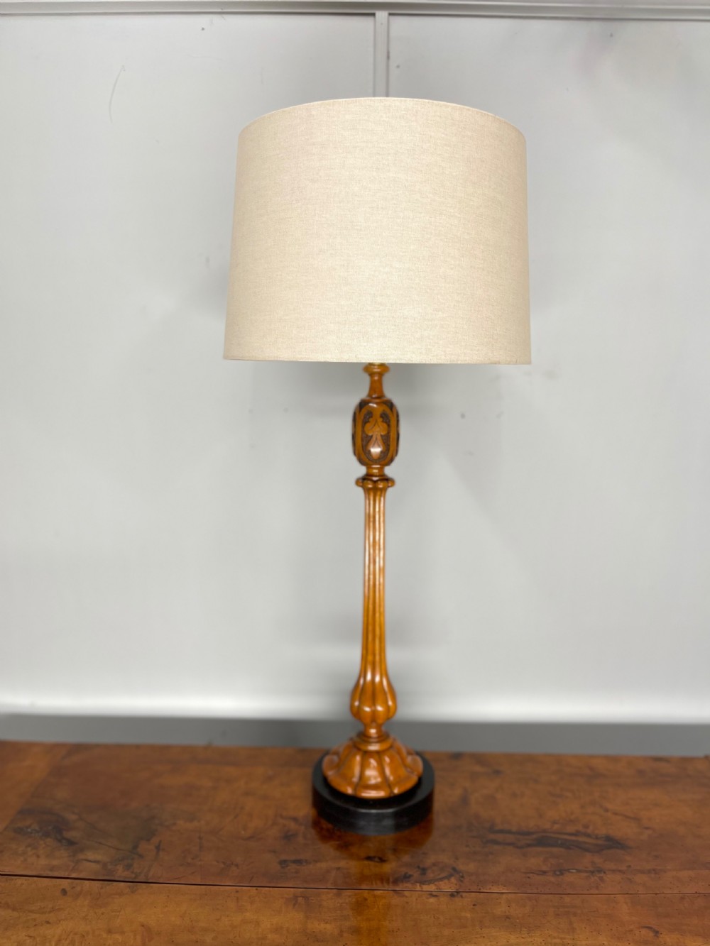 Pair of satinwood and ebonised table lamps View VIII