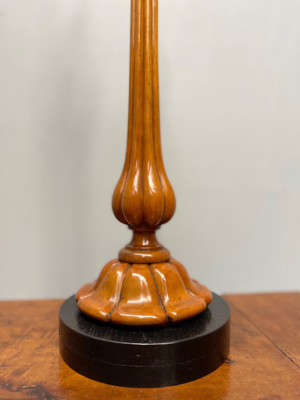 Pair of satinwood and ebonised table lamps View X