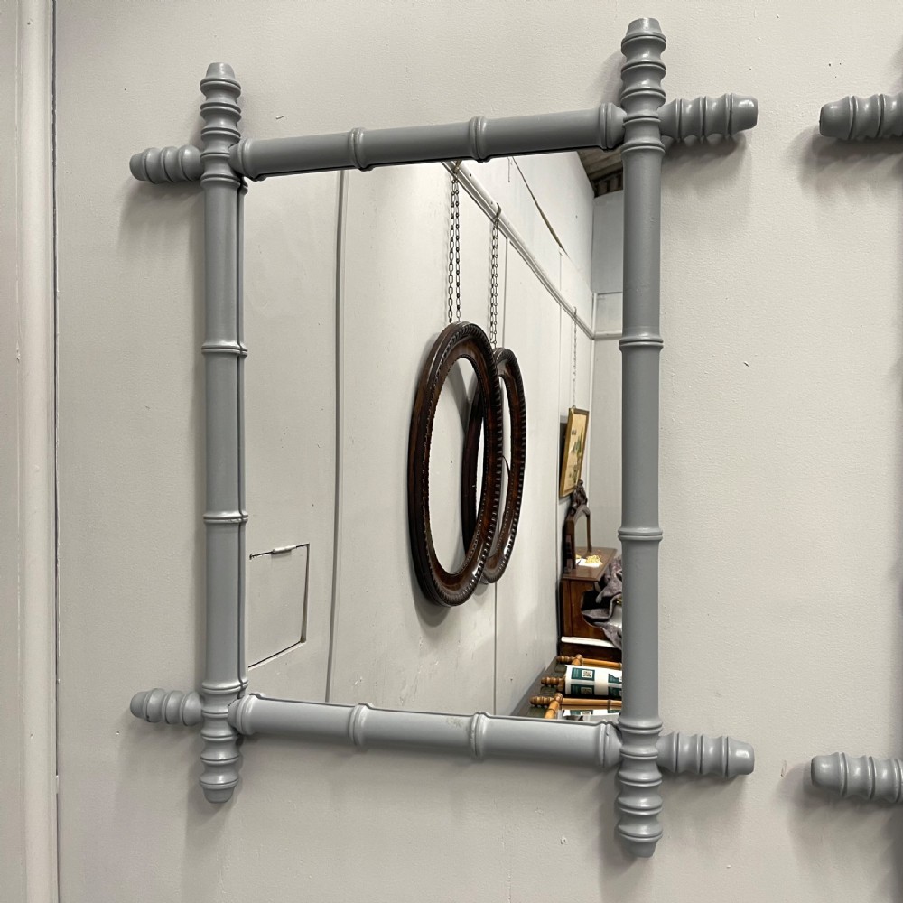 Pair of French grey faux bamboo mirrors View III
