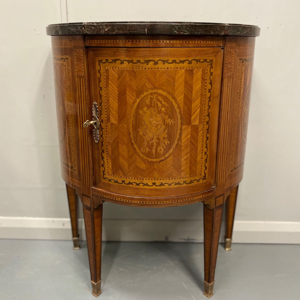 19th century French marquetry demi lune cabinet View II