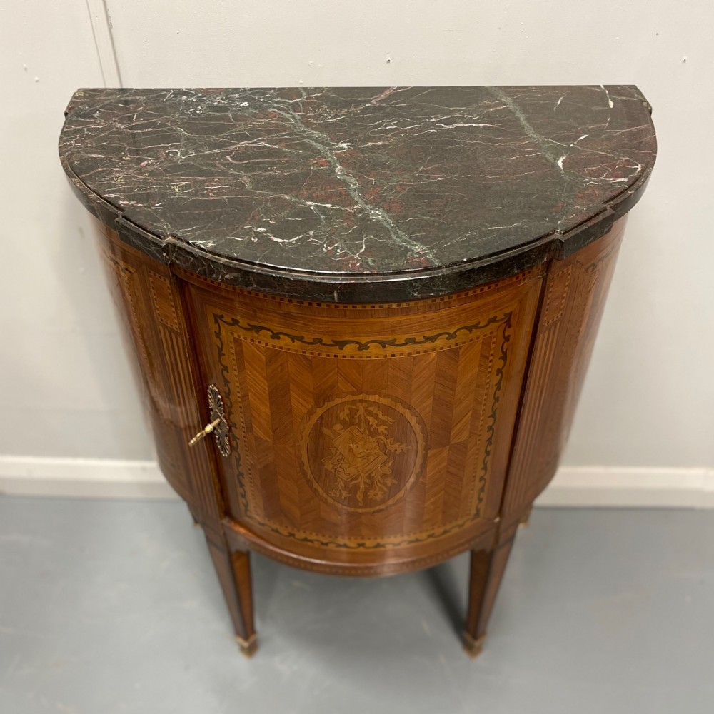 19th century French marquetry demi lune cabinet View III