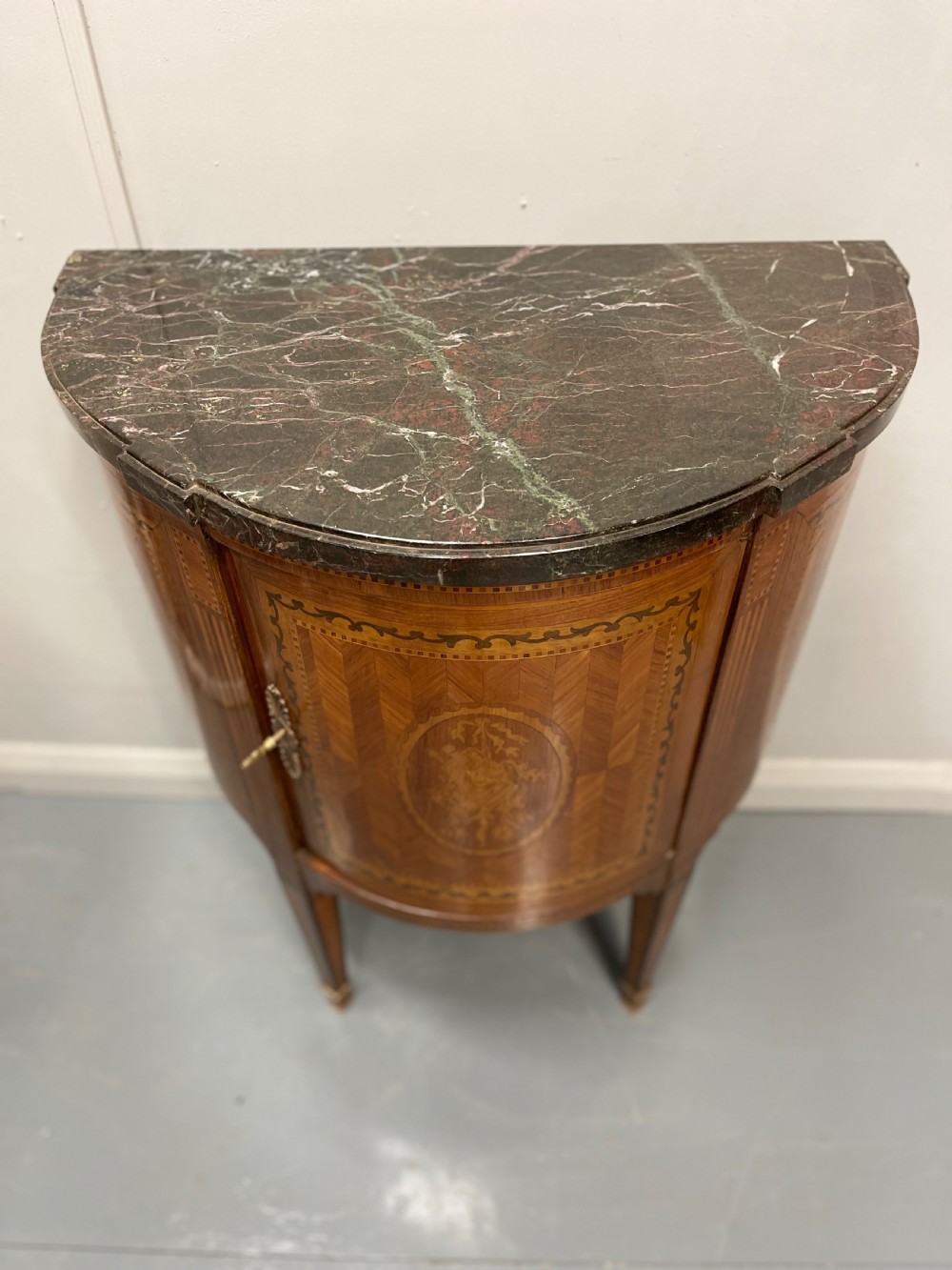 19th century French marquetry demi lune cabinet View VIII
