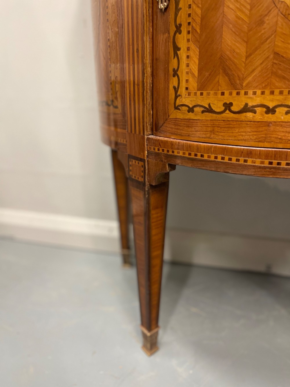 19th century French marquetry demi lune cabinet View XIII