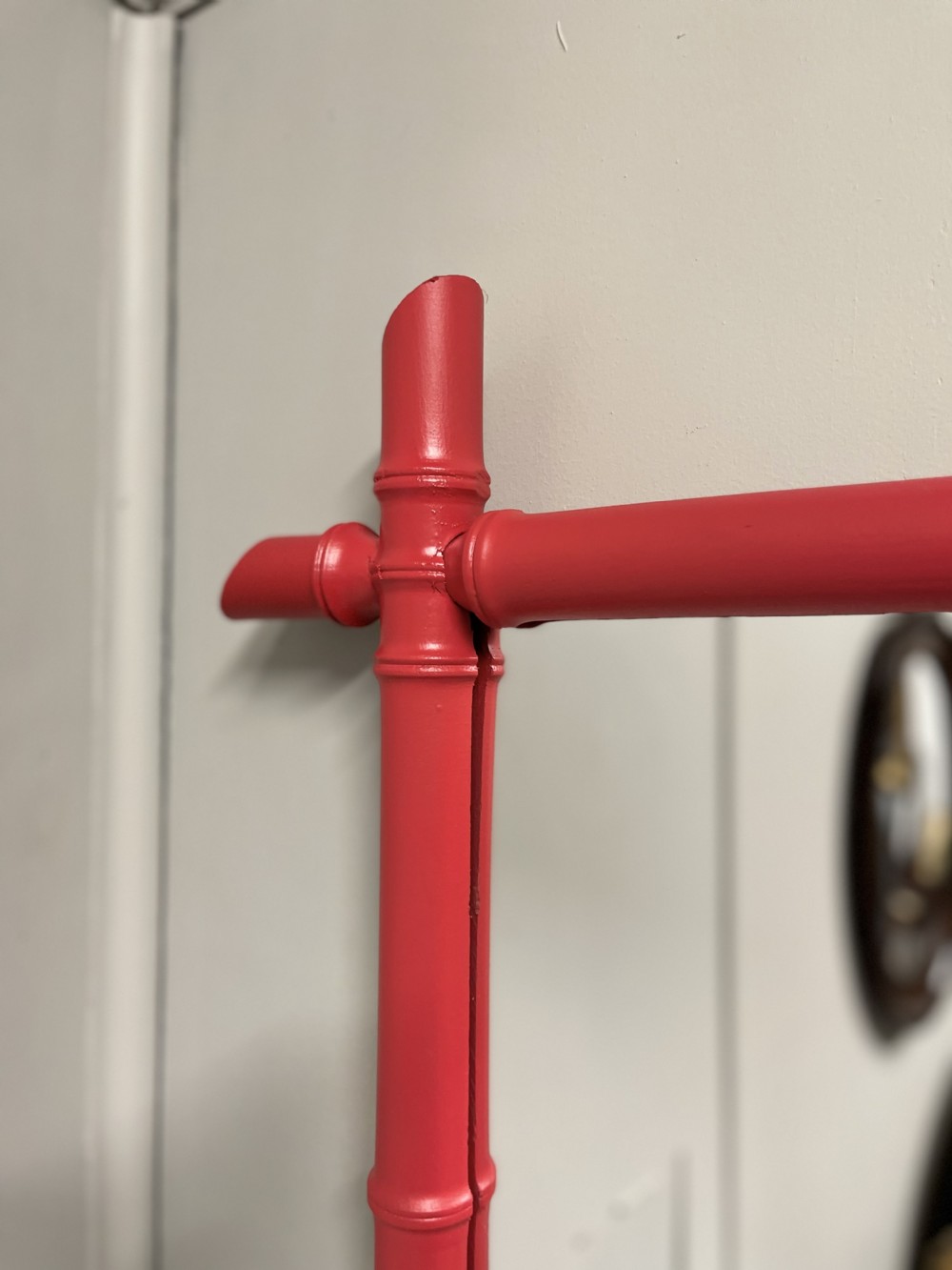 Red lacquered faux bamboo mirror View III