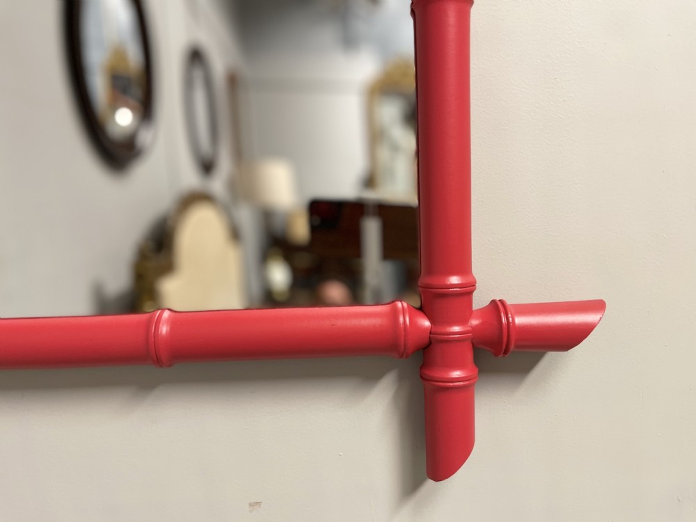 Red lacquered faux bamboo mirror View VI