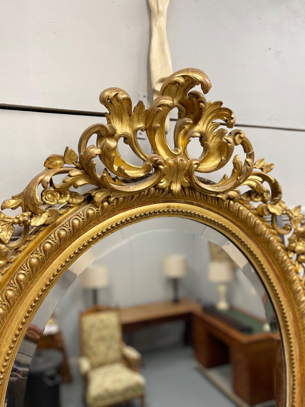 Large French 19th century oval gilt mirror View II